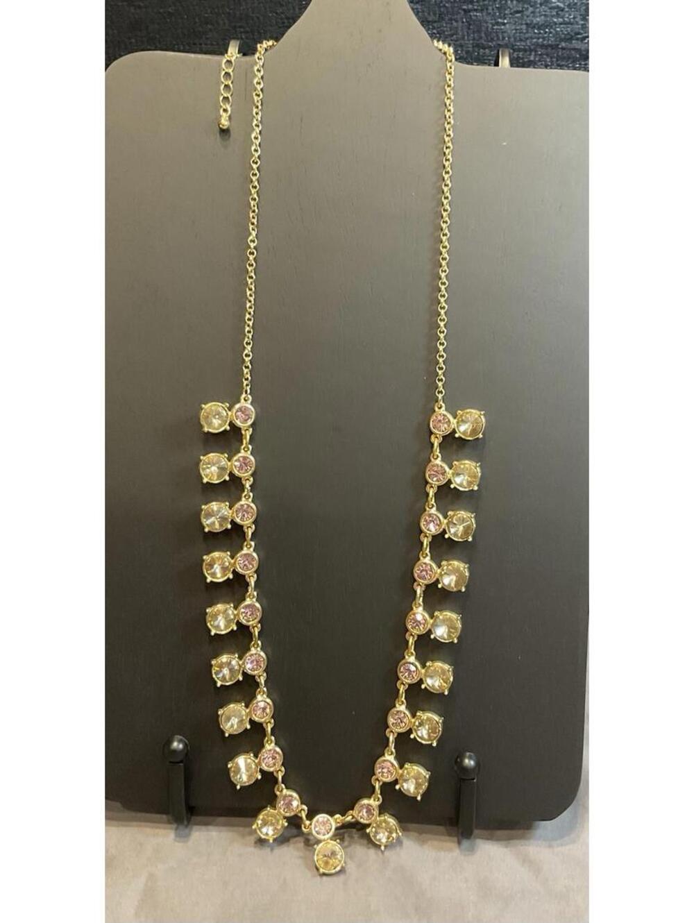 NWOT Gold Tone Chain W/ Pink & Clear Rhinestones #1249